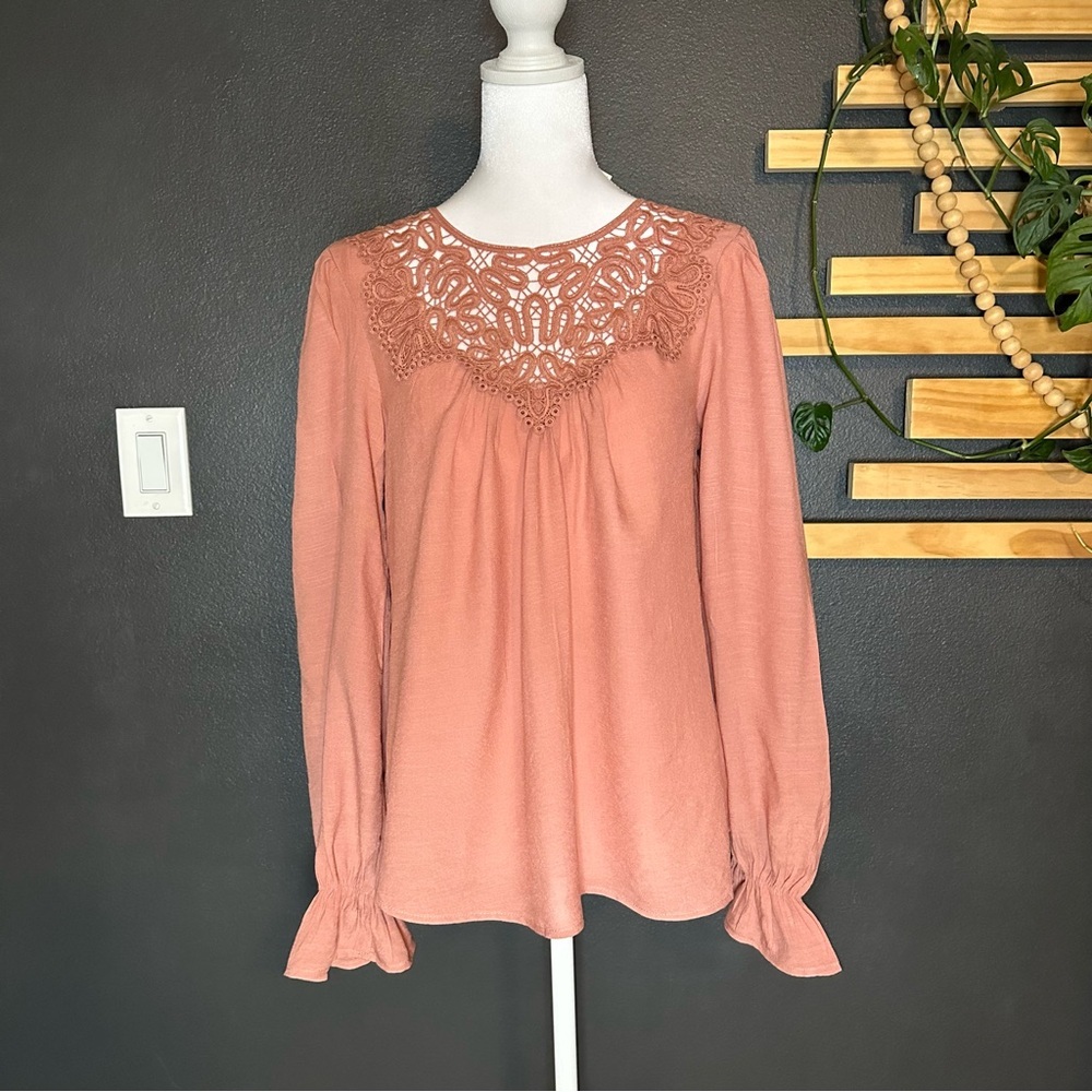 Blu Pepper Lace Accent Blouse - Peach